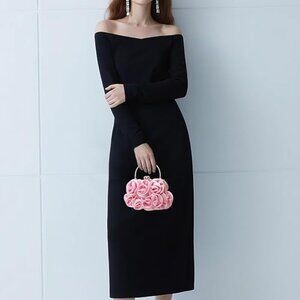 Neiman Marcus Pink Floral Satin Small Evening Clutch Bag